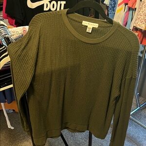 Eye Candy Olive Waffle Knit Sweatshirt